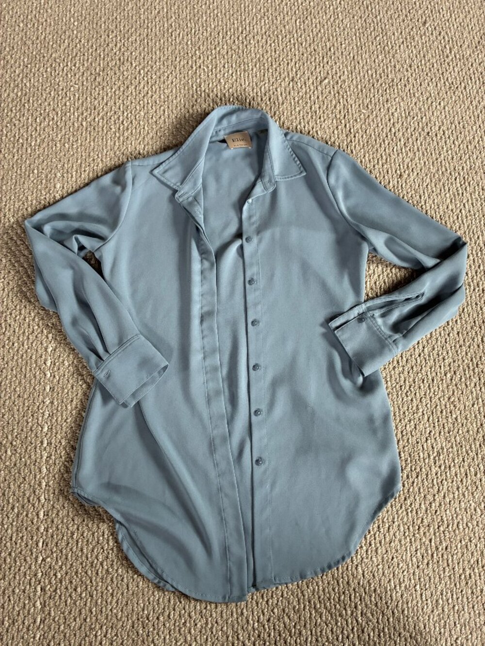 Elie Tahari Dune Blue Tunic Blouse Button Up Small GirlBoss Coastal Grandma